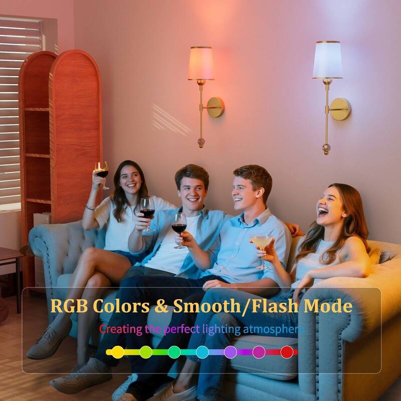 2-Pack Battery Operated Wall Sconces Rechargeable with Remote Control Dimmable 15-Color Light - N/A