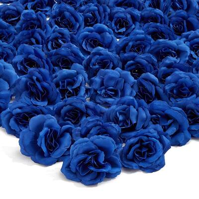 50pc Artificial Fake Dark Blue Rose Flower Head for Wedding Bouquet Home Decor - 3"