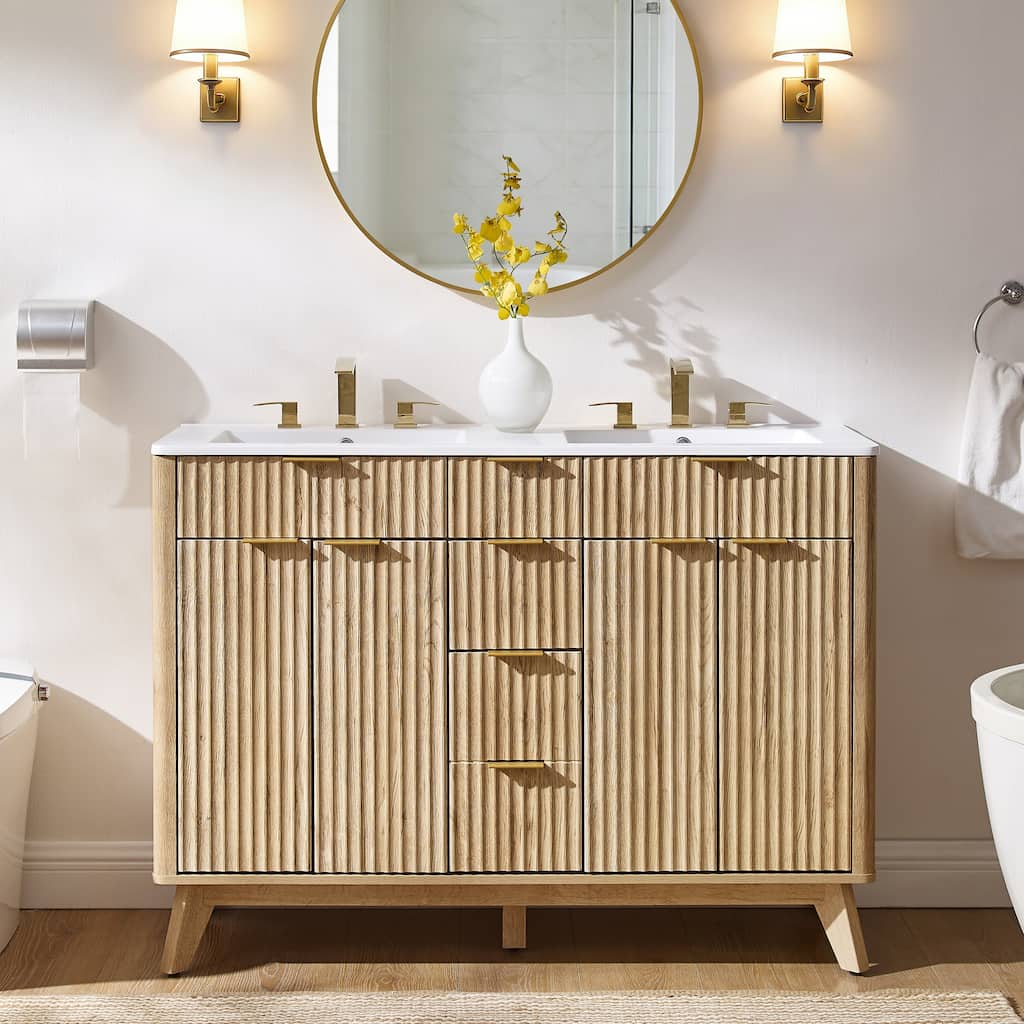48" Fluted Bathroom Vanity with Sink Combo, Bathroom Storage Vanity
