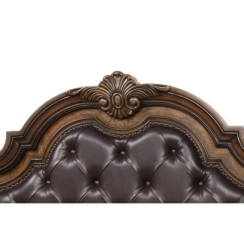 Traditional Dark Brown 4pc Bedroom Set Leatherette Headboard with USB Nightstand