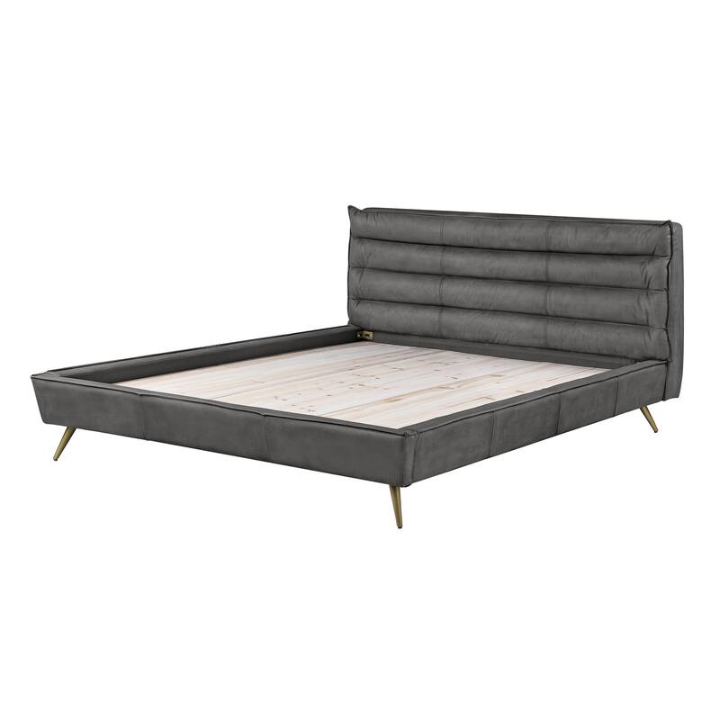 Divina Platform Bed with Tufted Headboard - Queen - Grey