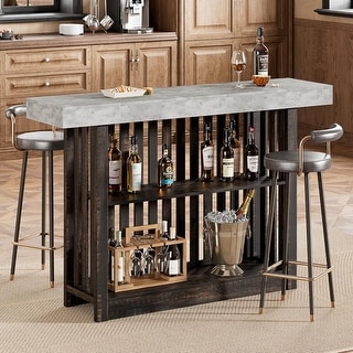 Counter Bar Height Pub Table with 2 Tier Storage Shelves, Modern Coffee Breakfast Bar Unit for Dining Room, Bistro, Living Room
