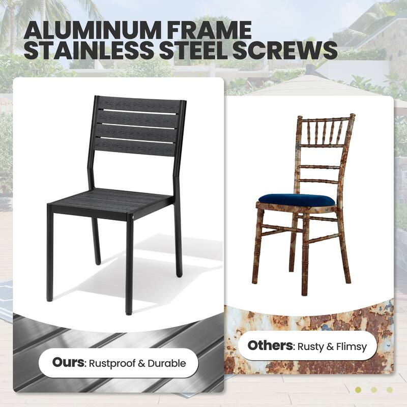 7-Piece Set Extendable Outdoor Aluminum Dining Table with Stackable Chairs