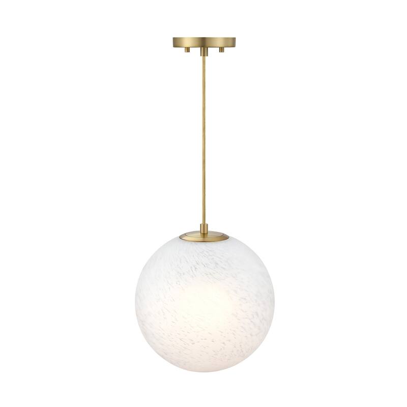 Pixie 60 Watt 1-Light Brushed Gold Globe Pendant Light with Etched Cloud Glass Shade - 12.5