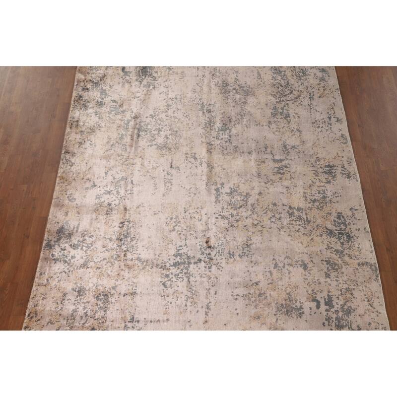 Beige Abstract Modern Area Rug Handmade Wool Carpet - 6'6" x 9'10"