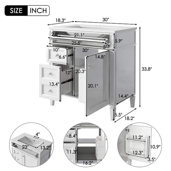 Bathroom Vanity with Top Sink, Modern Bathroom Storage Cabinet with 2 Drawers and a Tip-out Drawer