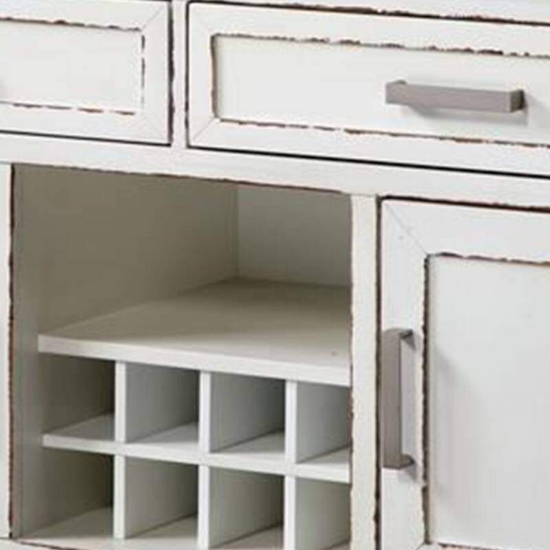Ben 54 Inch Buffet Server, Brown Top, 2 Drawers, Wine Rack, Weathered White
