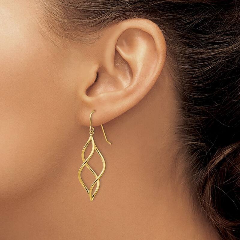 Curata 10k Yellow Gold 46x12mm Twisted Infinity Dangle Hook Earrings