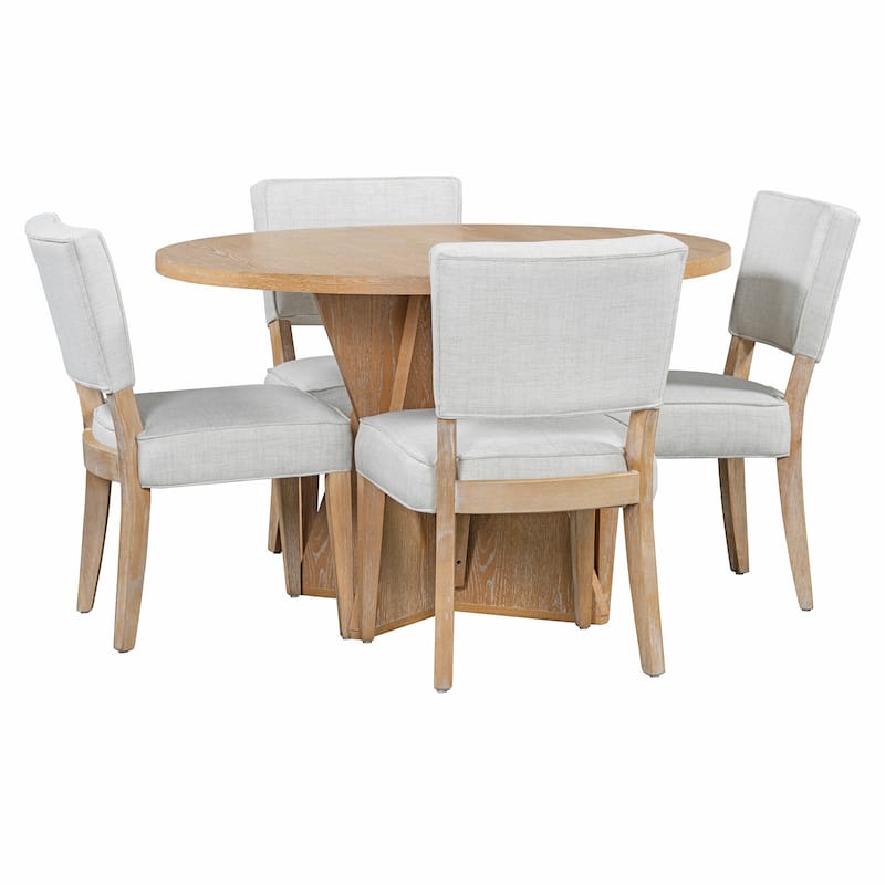 5-Piece Round Dining Table Set for 4, Retro Kitchen Table and Chairs Set of 4 with Designed Base