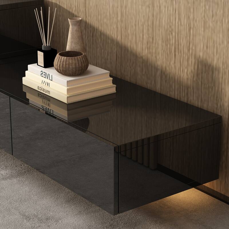 LED Floating TV Stand Entertainment Cabinet for Home and Office 2 PCS