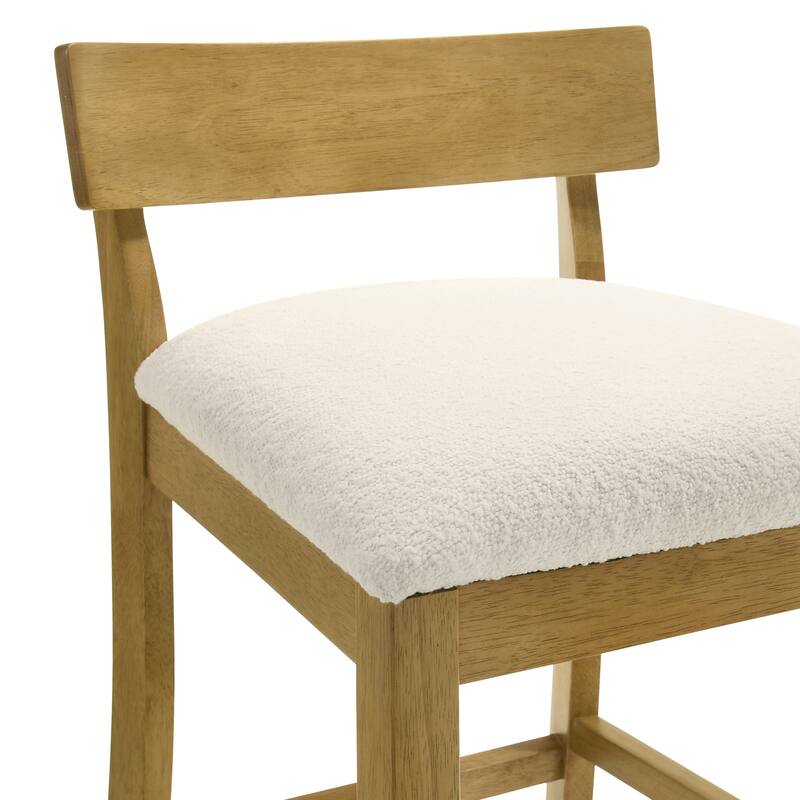 Merie Modern Transitional Wood Counter Height Kitchen Bar Stool with White Boucle Fabric Upholstered Seat