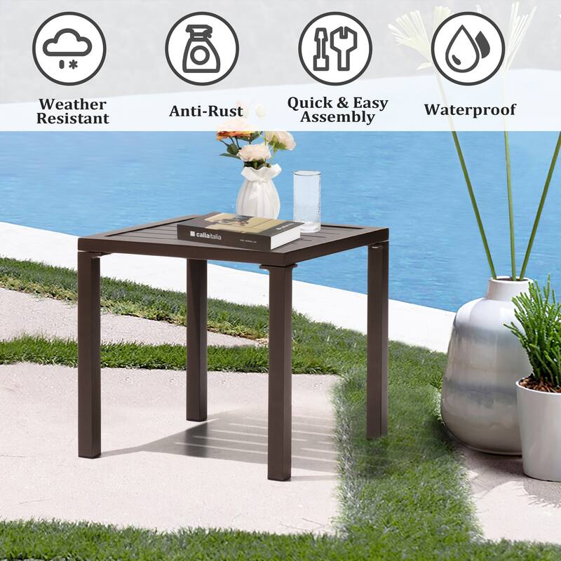 VredHom Outdoor Square Side Table Aluminum End Table - 15.7" L x 15.7" W x 15.9" H