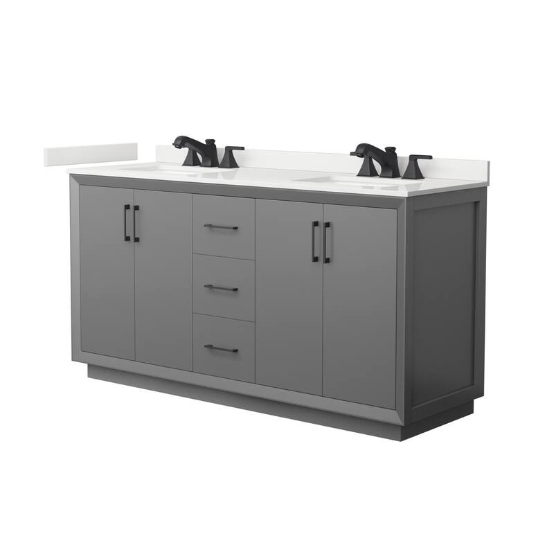 Wyndham Collection WCF414166D-QTZ-US3MXX Strada 66" Free Standing - Dark Gray / White Quartz Top / Matte Black