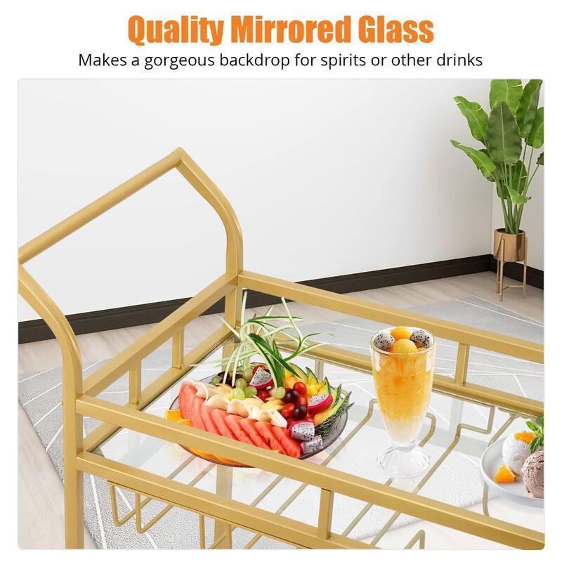 Bar Cart, Home Bar Serving Cart, Wine Cart with 2 Mirrored Shelves