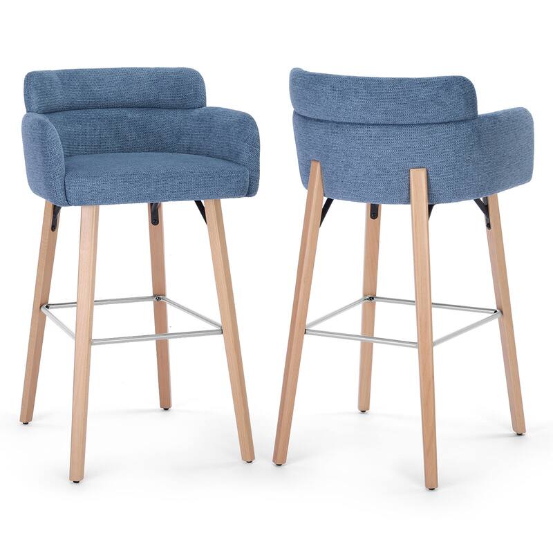 30''H Bar Stool With Solid Wood Frame And Foam Seat (Set of 2)