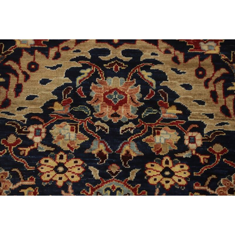 Hand Knotted Oriental 100% Wool Carpet Traditional Floral Navy Blue & Blues Ziegler Runner Rug - 11' 6'' X 3' 0''
