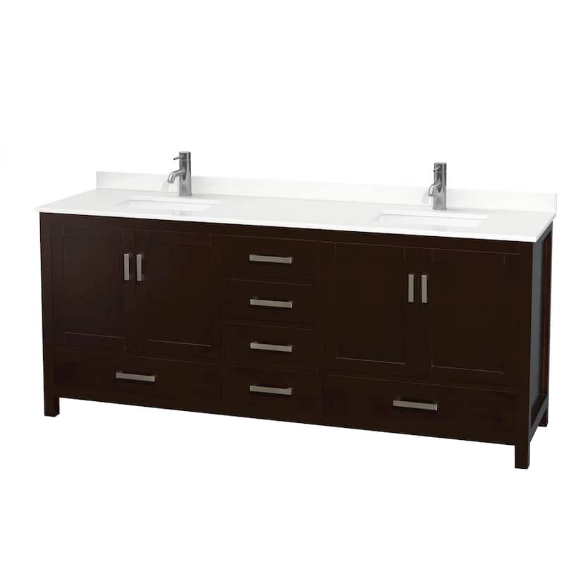 Wyndham Collection WCS141480D-QTZ-UNSMXX Sheffield 80" Free Standing - Espresso / White Quartz Top / Brushed Chrome