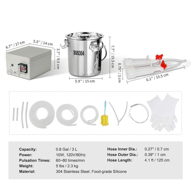 UIMOSO Goat Milking Machine, 3 L 304 Stainless Steel Bucket, Electric Automatic Pulsation Vacuum Milker, Portable Milker - 3 L