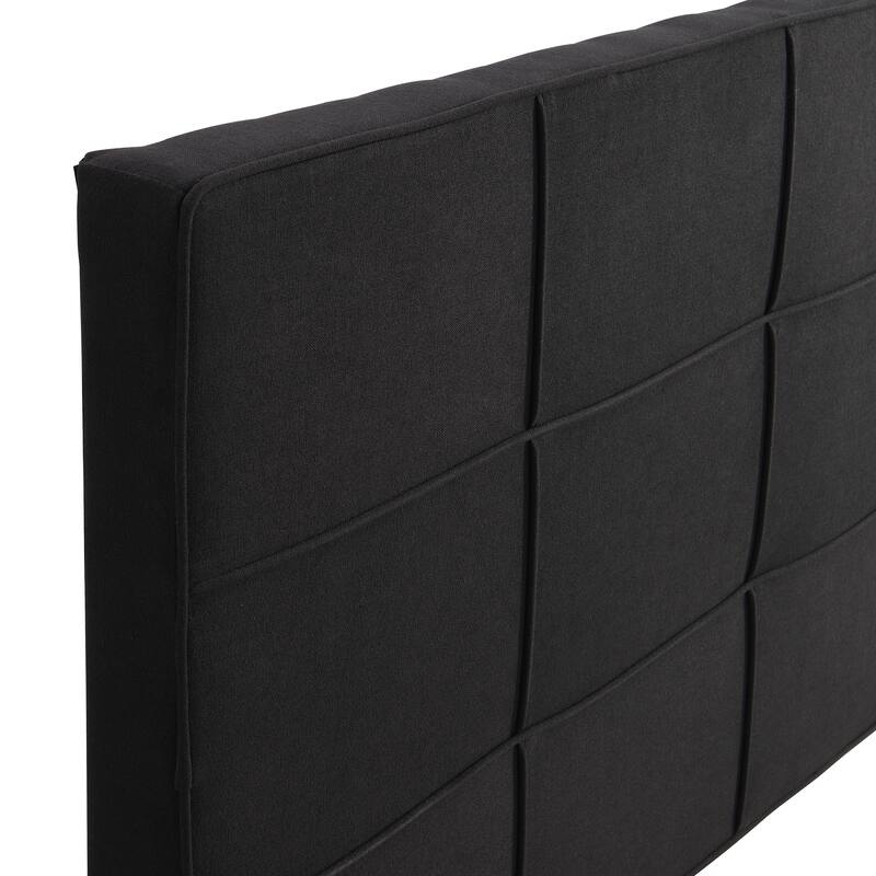 Black King Size Upholstered Bed with Linen Fabric Headboard
