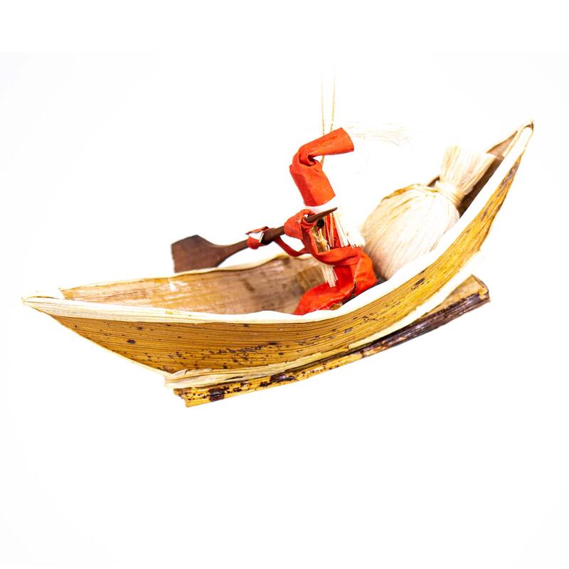 Santa on His Way! Handcrafted Banana Fiber Ornaments, Set of 3 - N/A
