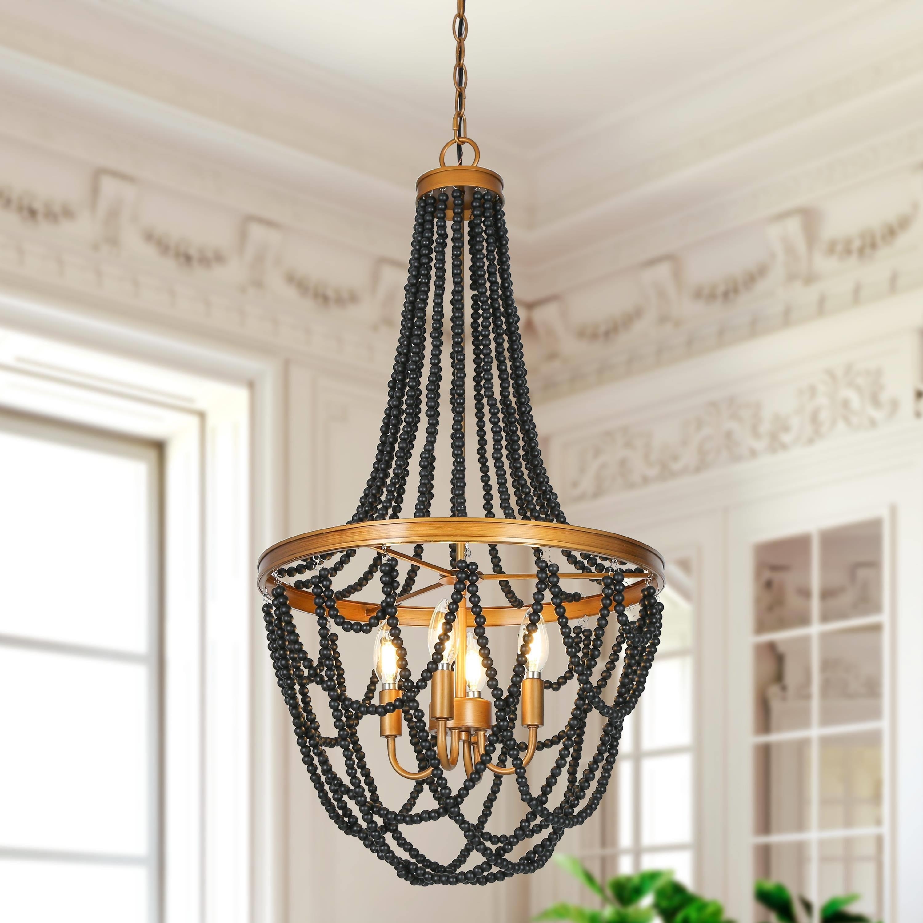 Black wood bead chandelier hot sale