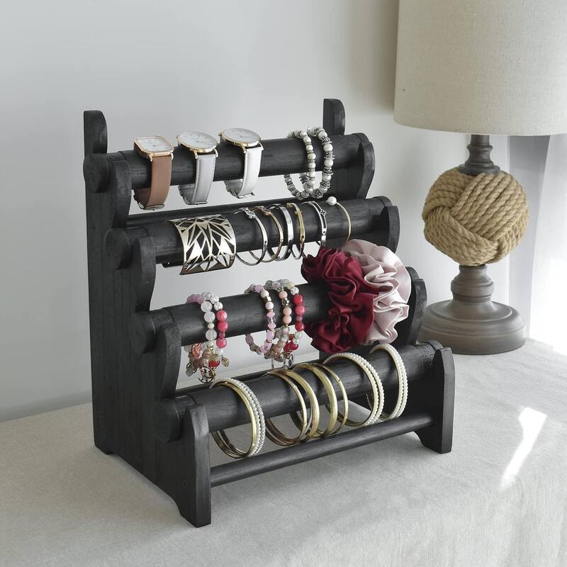 Antique Wooden 4 Tier Jewelry Bracelet Display Stand - S