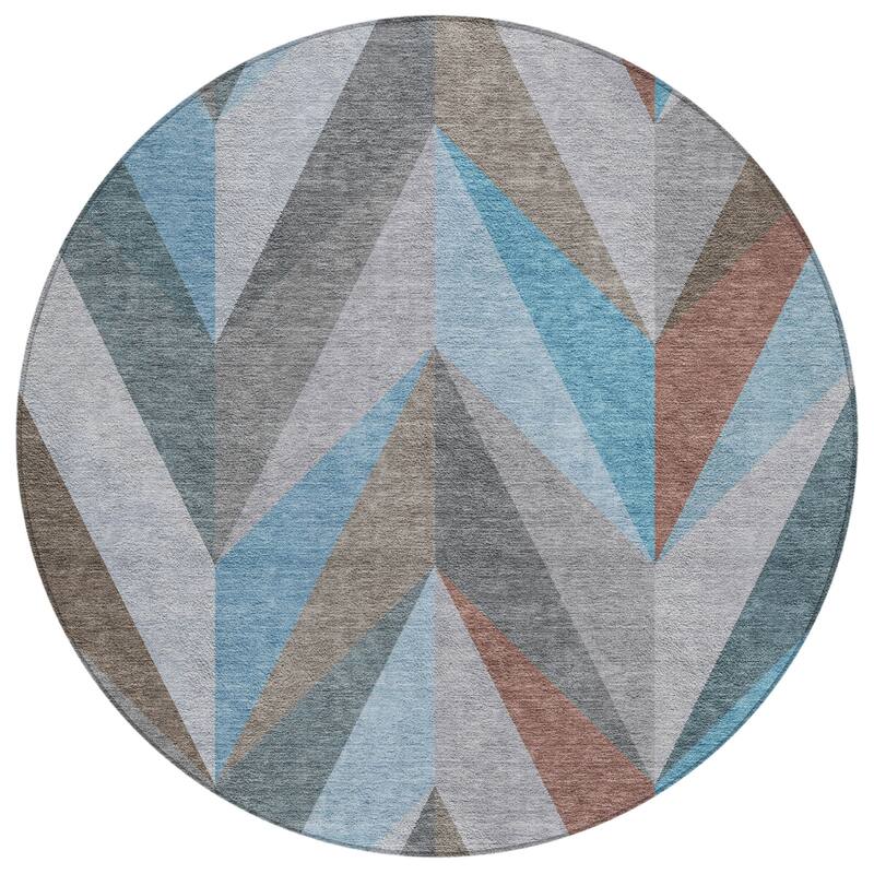 Machine Washable Indoor/ Outdoor Modern Chevron Chantille Rug