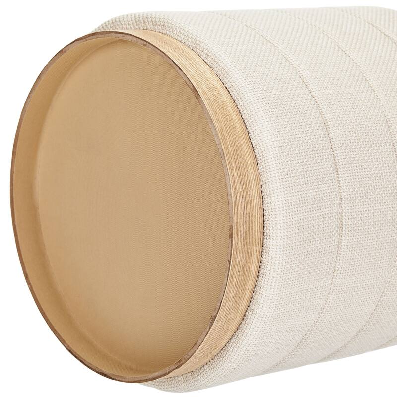 Modern Cylinder Ottoman with Hidden Storage Linen Upholstery Seat