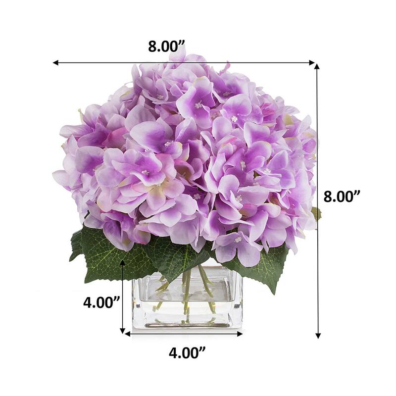 Silk Pink Hydrangea Artificial Flowers in Vase with Faux Water, Silk Flower Arrangements in Vase for Home Decor, Wedding Table