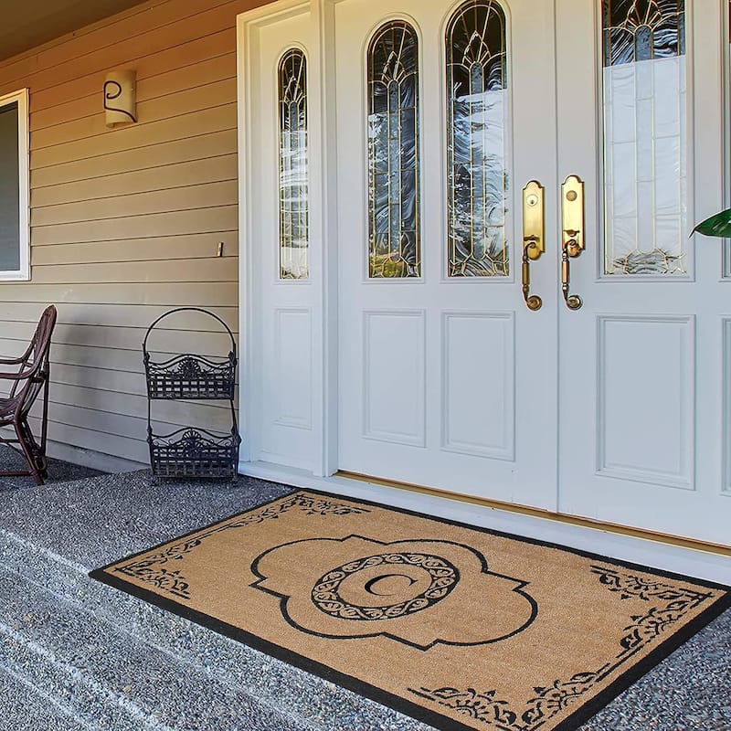 A1HC Natural Coir Hand-crafted Abrilina Monogrammed Double Doormat