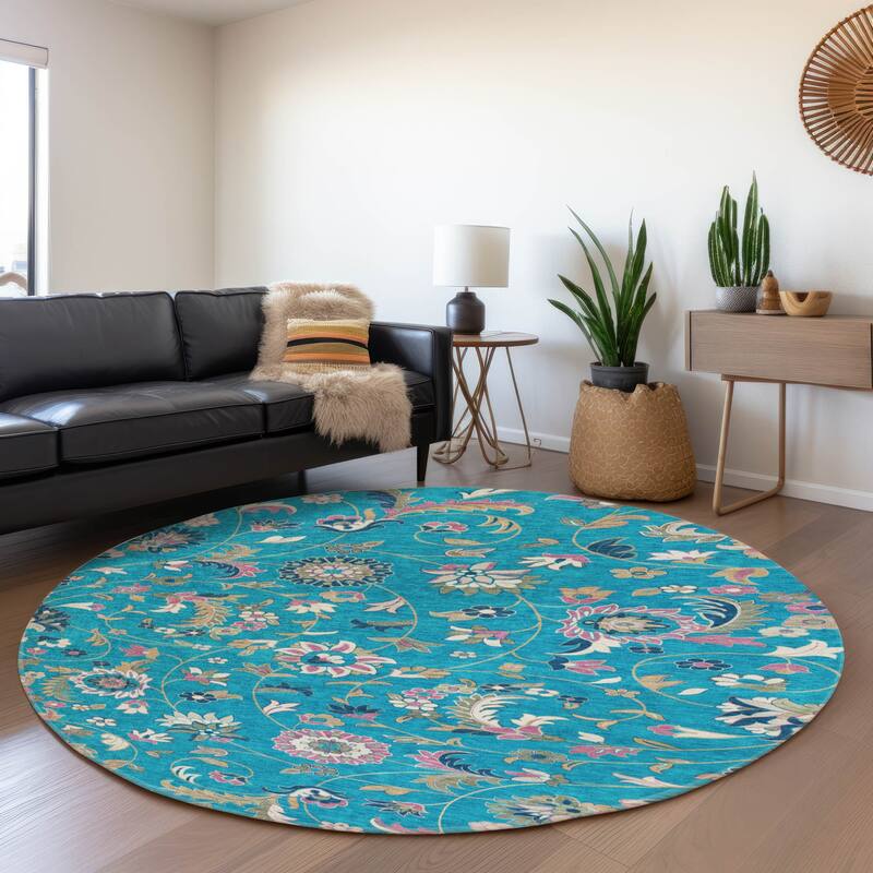 Premium Washable Super Soft Traditional Evie Mayfield Rug - Teal - 8' x 8'