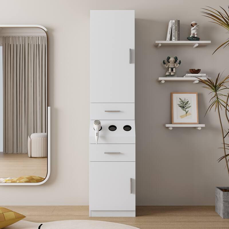 Salon Station, Barber Stations with 2-Tier Storage Shelf with Door, Hair Styling Storage Cabinet with 2 Drawer