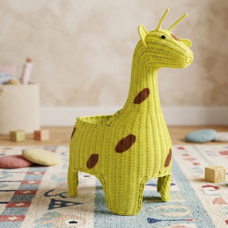 29" Extra Large Hand Woven Giraffe Rattan Storage Basket Bin Shelf Organizer Handmade Gift Wicker