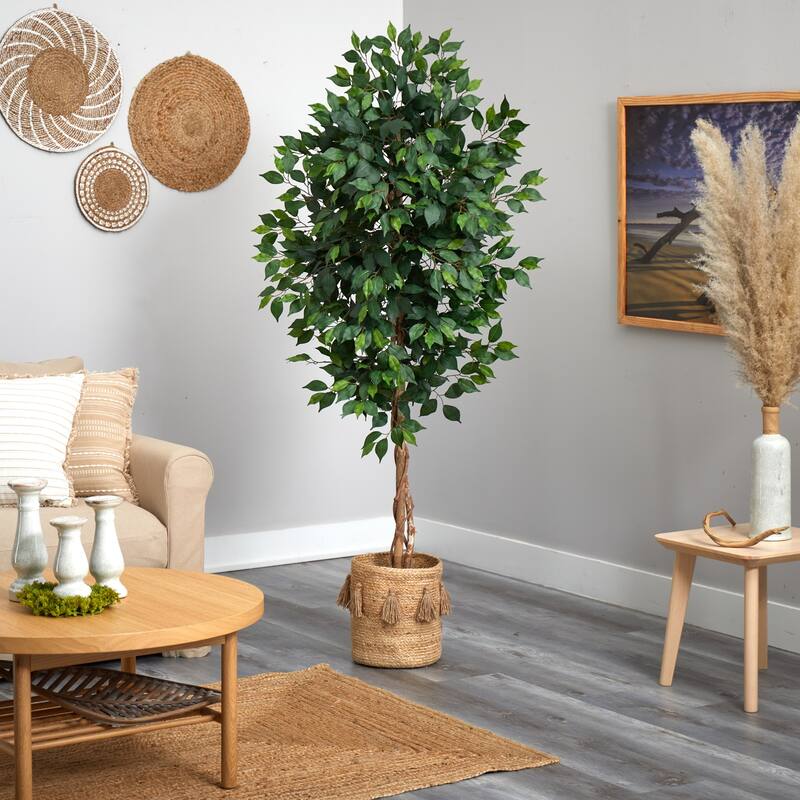 6Ft Artificial Tree with Planter - Indoor Faux Greenery Decor, Living Room, Bedroom, Office - Green - 61 Inches and Over