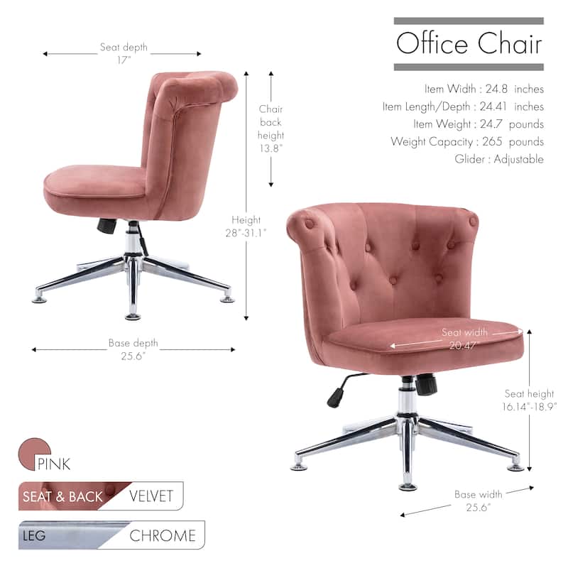 Porthos Home Quoba Tufted Velvet Office Chair, Castors and Footers Both Included