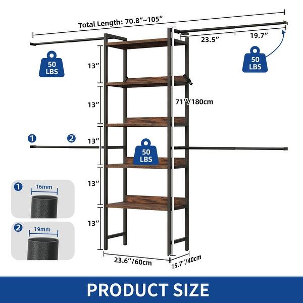 Moasis Garment Rack Adjustable Heavy Duty Clothes Rack Walk-In Closet ...
