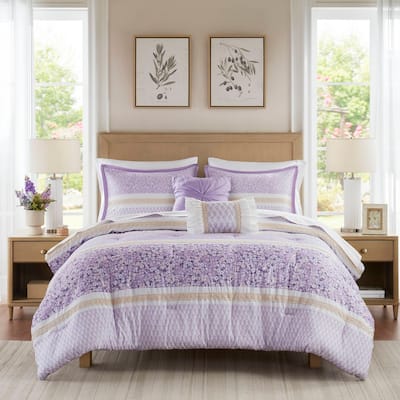 5 PCS Full/Queen Seersucker Comforter Set with Throw Pillows