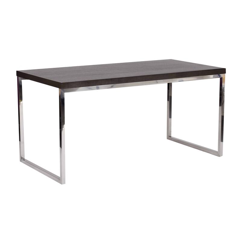 Rami 59 Inch Office Desk, Rectangular Top, Espresso Brown Wood, Steel
