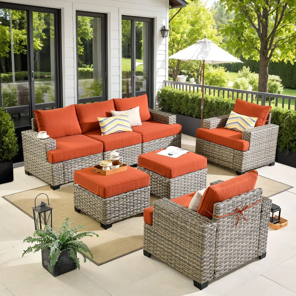 XIZZI 7 Pieces Patio Furniture Wide Armrest Conversation Sofa Set with Ottomans