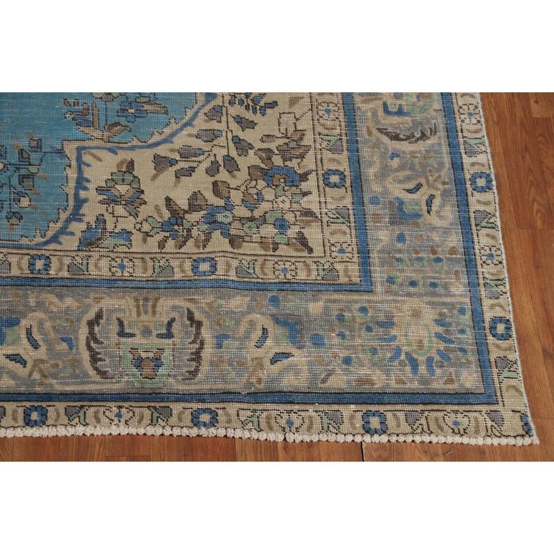 Blue Geometric Tabriz Persian Area Rug Oriental Handmade Wool Carpet - 8'5"x 10'11"