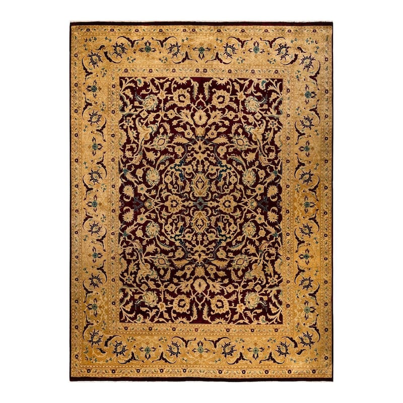 Overton Hand Knotted Wool Vintage Inspired Traditional Ottoman Gold Area Rug - 8' 10" x 12' 0"