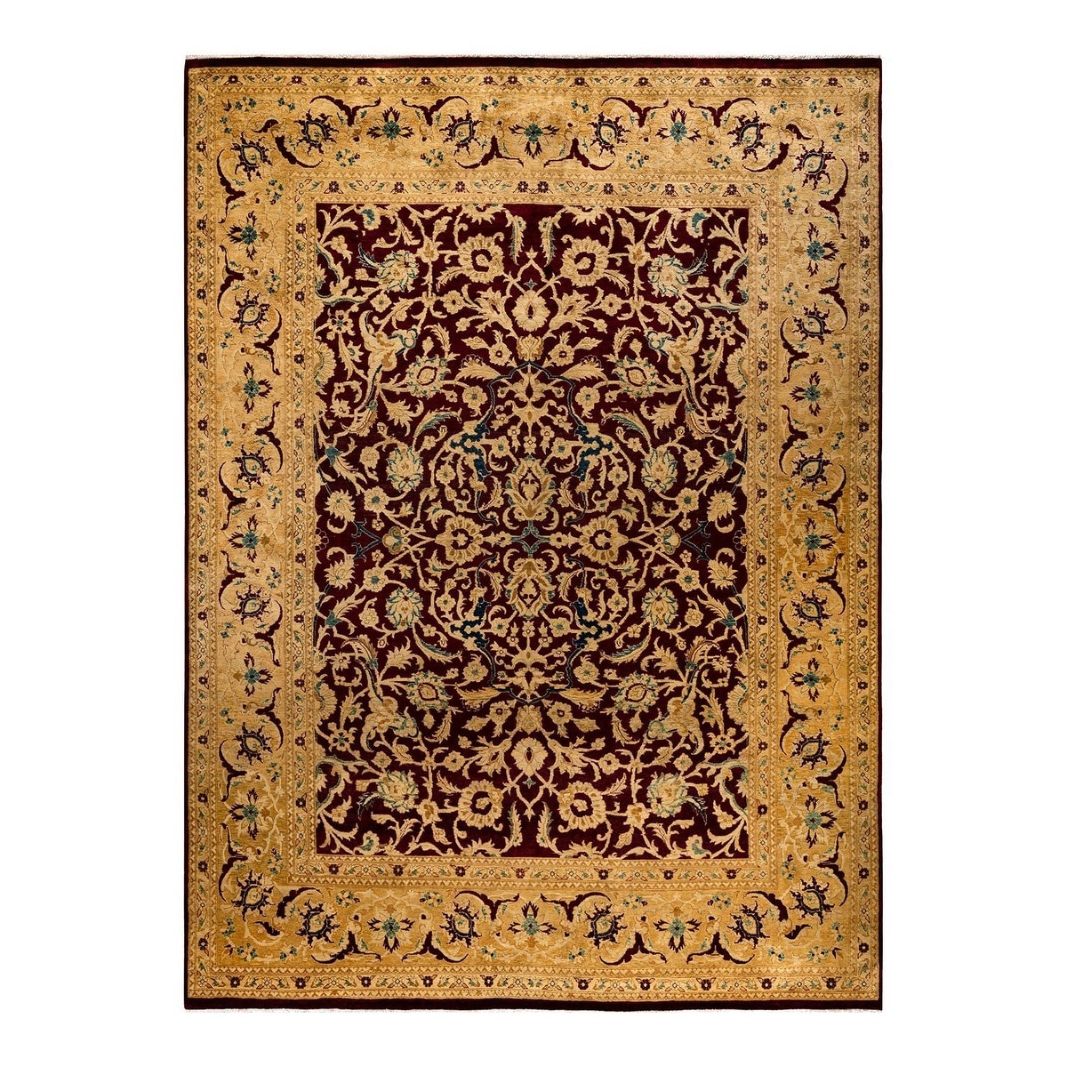 Overton Hand Knotted Wool Vintage Inspired Traditional Ottoman Gold Area Rug - 8' 10" x 12' 0"