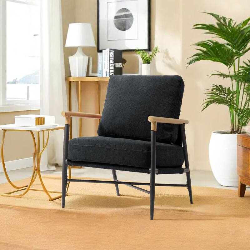 Anis 27'' W Vegan Leather/ Chenille X Base Metal Frame Accent Chair