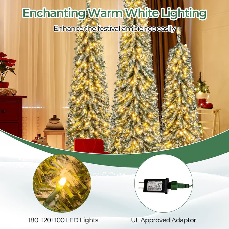 3-Pack Slim 4 ft Pre-Lit Christmas Trees with 100 LED Lights for Indoor Holiday Decoration - 4 Ft