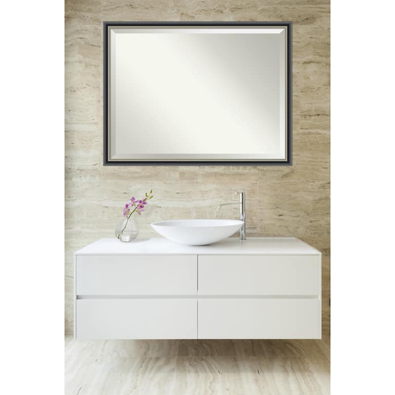Theo Black Silver Beveled Wood Framed Bathroom Vanity Wall Mirror - Theo Black Silver
