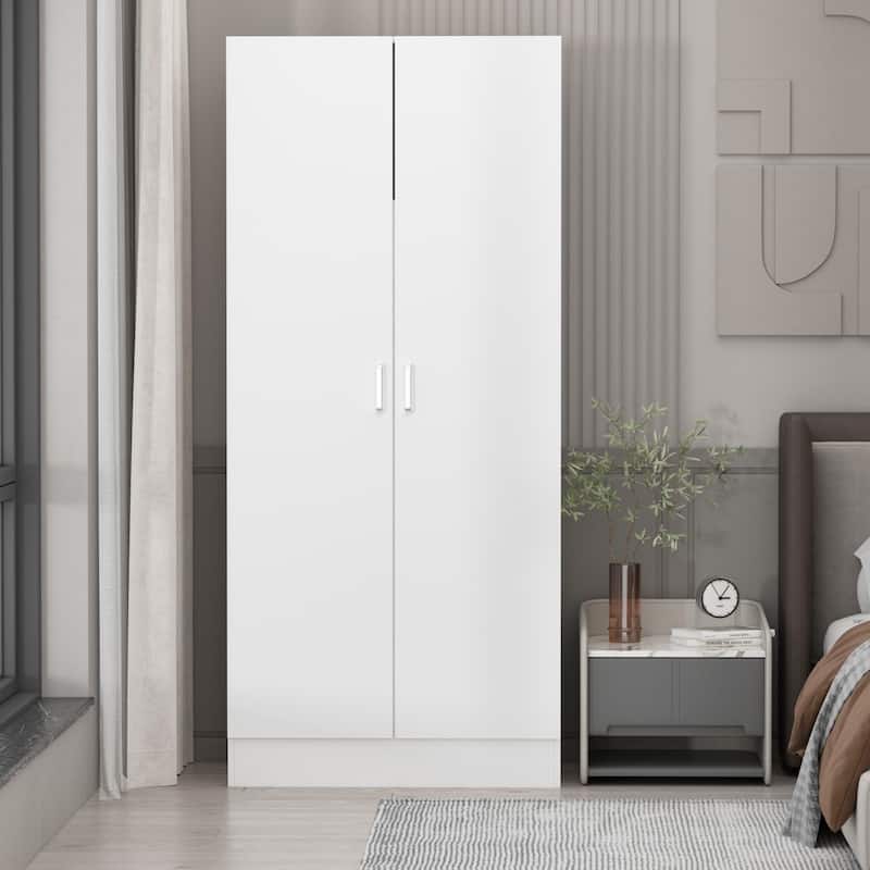 2-Door Wardrobe Armoires Freestanding Bedroom Armoire with Hanging Rod