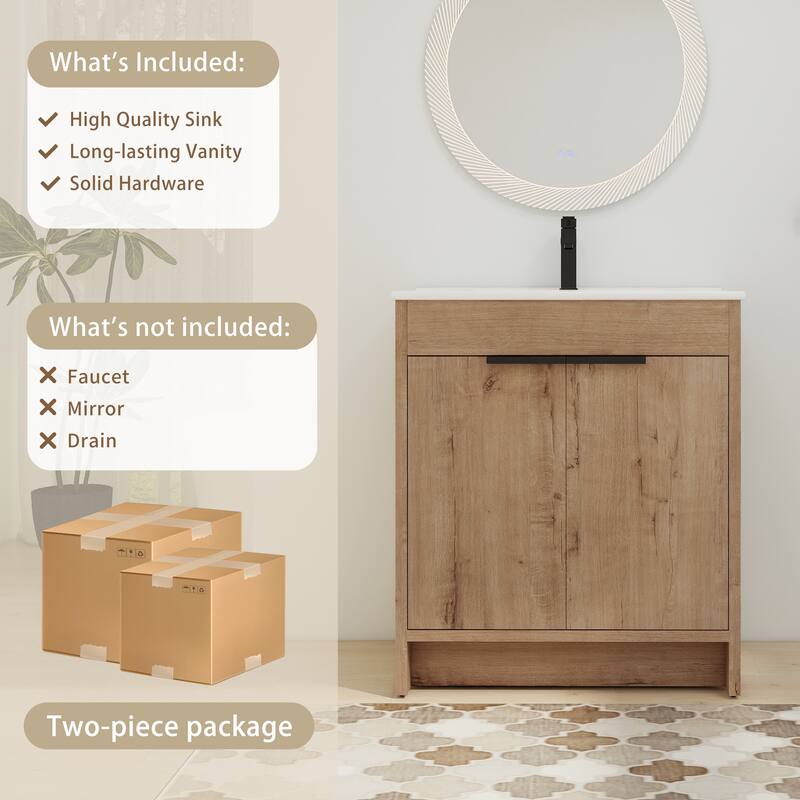 ARTCHIRLY 24/30/36 Inch Bathroom Vanity with Sink, Freestanding Bathroom Vanity with 2 Soft Close Doors and Adjustable Shelf