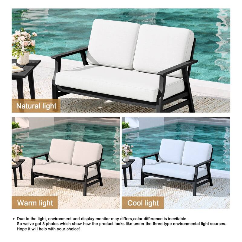 Teak Frame Outdoor Loveseat Daybed with Water-Resistant Cushions.