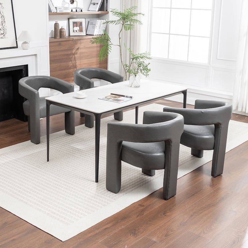 SEYNAR Modern Glam PU Leather Upholstered Dining Chair, Open-Back Accent Chair Set of 4 - Grey
