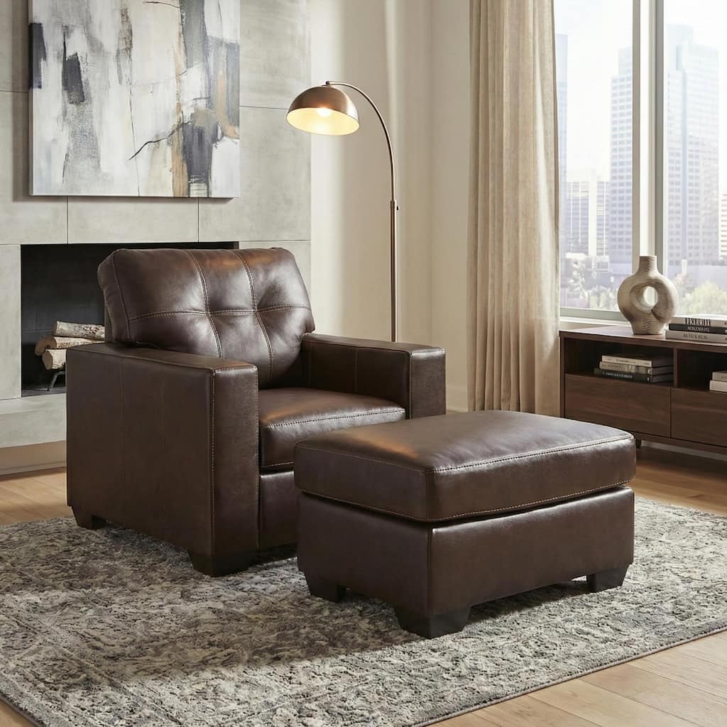 Roundhill Furniture Holmes Leather 2-Piece Living Room Set, Lounge Chair and Ottoman